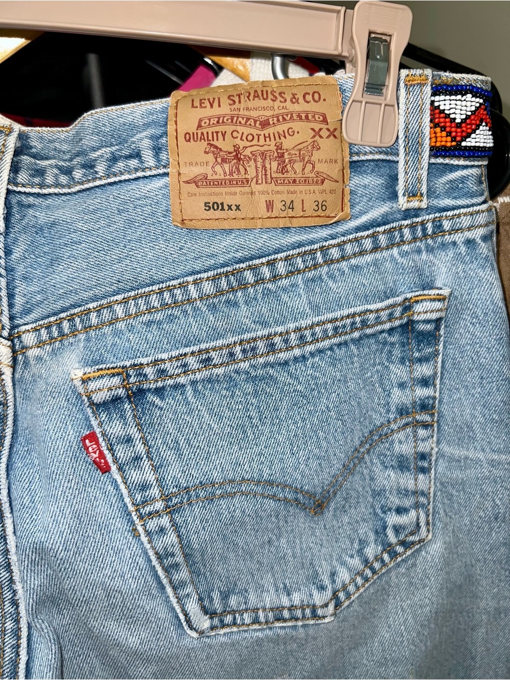 Vintage Buzz 18 Embellished Cropped 501 Levi’s Tribal Boho Style - Picture 13 of 16